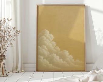 Art mural minimaliste en grappes de nuages | Toile ciel beige clair | Décoration neutre et tranquille pour chambre à coucher, salon ou bureau moderne