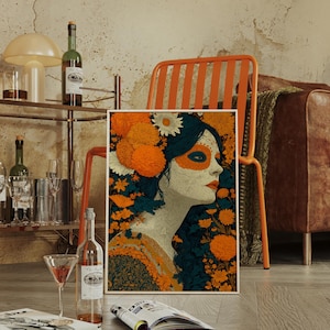 jour de la femme morte | Décoration murale colorée Dia de los Muertos avec soucis