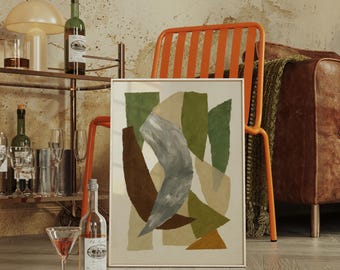 Earthy Abstract Shapes Painting | Modern Geometric Canvas Wall Art