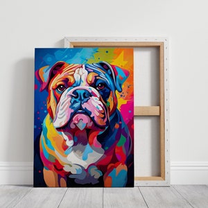 Englisch Bulldogge Leinwand Wandkunst, süße bunte Haustier Gemälde, Bulldogge Pop Art, große Leinwandkunst, fertig zum Aufhängen