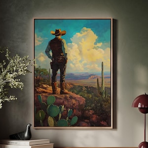 Cowboy Overlook at Sunset – Southwestern Desert Canvas Wall Art
