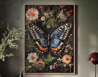 Levendige canvas muurkunst vlinders en bloemen - op de natuur geïnspireerd botanisch decor voor elegante ruimtes