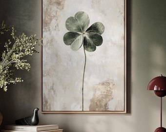Minimalistische vierblättrige Kleeblatt-Wandkunst - glückliches botanisches aufhängbares Dekor für naturinspirierte Gelassenheit in Wohnräumen