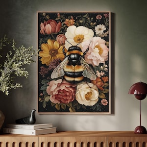 Vibrant Bee and Floral Canvas Wall Art - Nature-Inspired Artwork for Home Decor