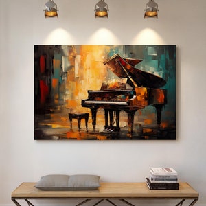 Arte de pared en lienzo con piano abstracto, arte de piano, arte para músicos, obras de arte de pianistas, obras de arte de piano de cola, obras de arte expresionistas, arte musical