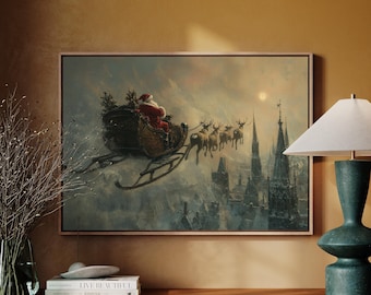 Rustic Framhouse Santa Reading Ready To Hang Canvas Wall Art Print, Farmhouse Christmas Canvas Wall Art Decor, Christmas, Canvas Wall Decor