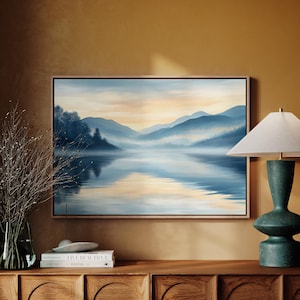 Calming Misty Mountain Lake Art - Sunrise Reflection Canvas Wall Decor