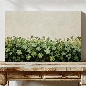 Lush Green Shamrock Meadow Canvas Wall Art - Perfect Botanical Hangable Decor for Serene Home Spaces