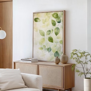 Minimalist Green Leaves Watercolor Art - Nature Inspired Canvas