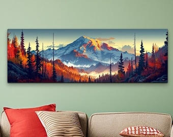 Panoramic Mount Rainier Mid Century Modern Canvas Wall Art
