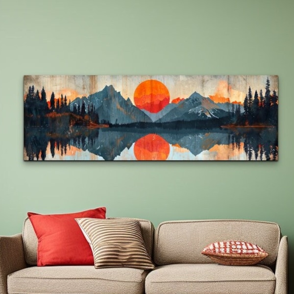 Panoramic Mid Century Modern Mountain Canvas Wall Art