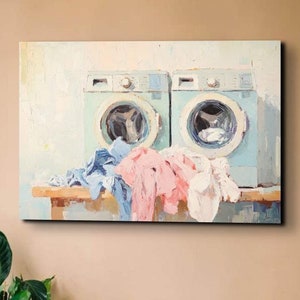 Laundry Machine Art, Laundry Room Art, Ready To Hang Canvas Wall Art Print, Calm Art, Wall Decor, Wall Art, Home Decor, Laundry Art Prints