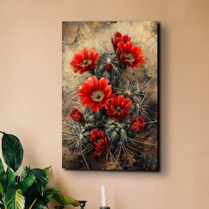 Vintage Midwestern Cactus Ready To Hang Premium Canvas Wall Art Print, Wall Art, Western Wall Art, Western Wall Art