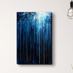 Abstract Rainy Night Oil Paint Style Ready To Hang Premium Canvas Wall Art Print, Wall Art, Rain Wall Art, Abstract Wall Art