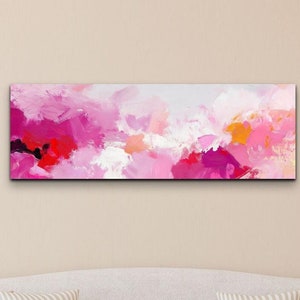 Abstract Pink Color Palate, Tranquil Landscape Art, Ready To Hang Panoramic Canvas Wall Art Print, Large Wall Art