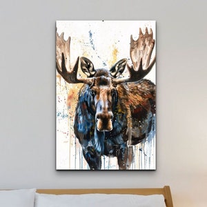 Watercolor Moose Ready To Hang Portrait Canvas Wall Art, Moose Art, Canvas Wall Art, Wall Art, Home Decor