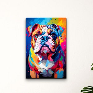English Bulldog Canvas Wall Art, Cute Colorful Pet Painting, Bulldog Pop Art, Large Canvas Art, Ready To Hang