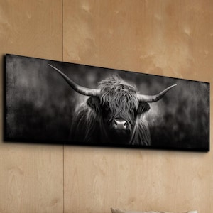 Highland Cow Panoramic Canvas Wall Art, Farmhouse Wall Art, Cow Canvas Wall Art, Highland Cow Art, Panoramic Art, Large Art