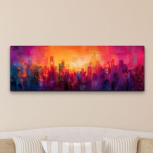 Vibrant Collage of Urban Life Canvas Wall Art Print Mosaic Colors Wall Art Canvas, Abstract Cityscape Canvas, Panoramic, Ready To Hang