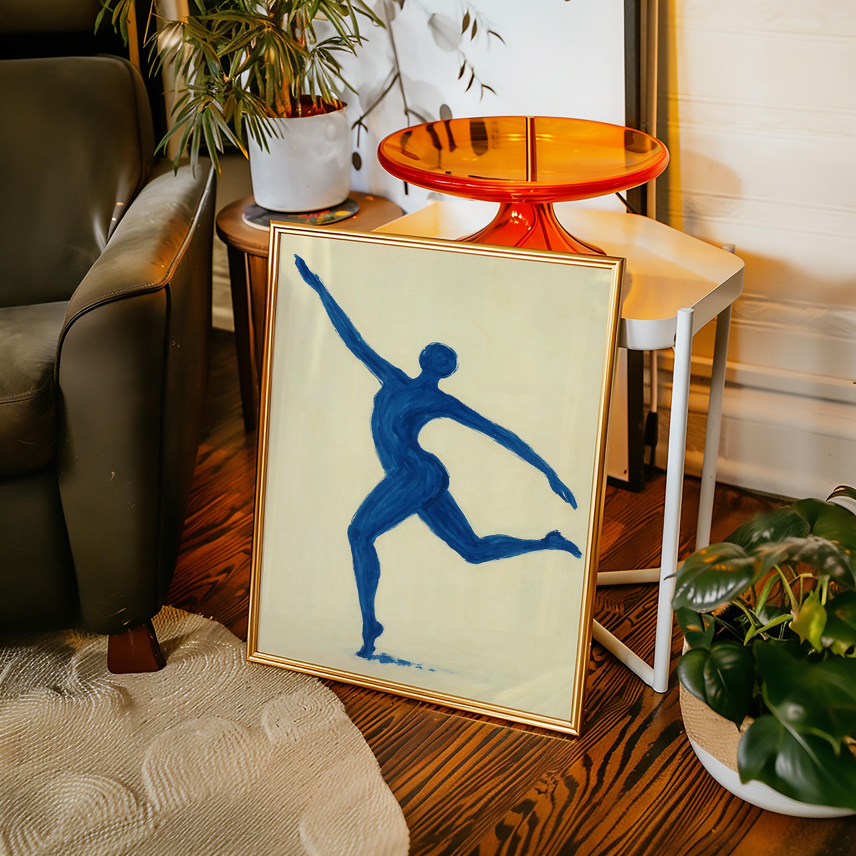 舞踊女性像｜ブルー×シルバーグラデーション｜優雅な動きが映えるアートオブジェ Modern Blue Dancer Silhouette Canvas Art – Minimalist