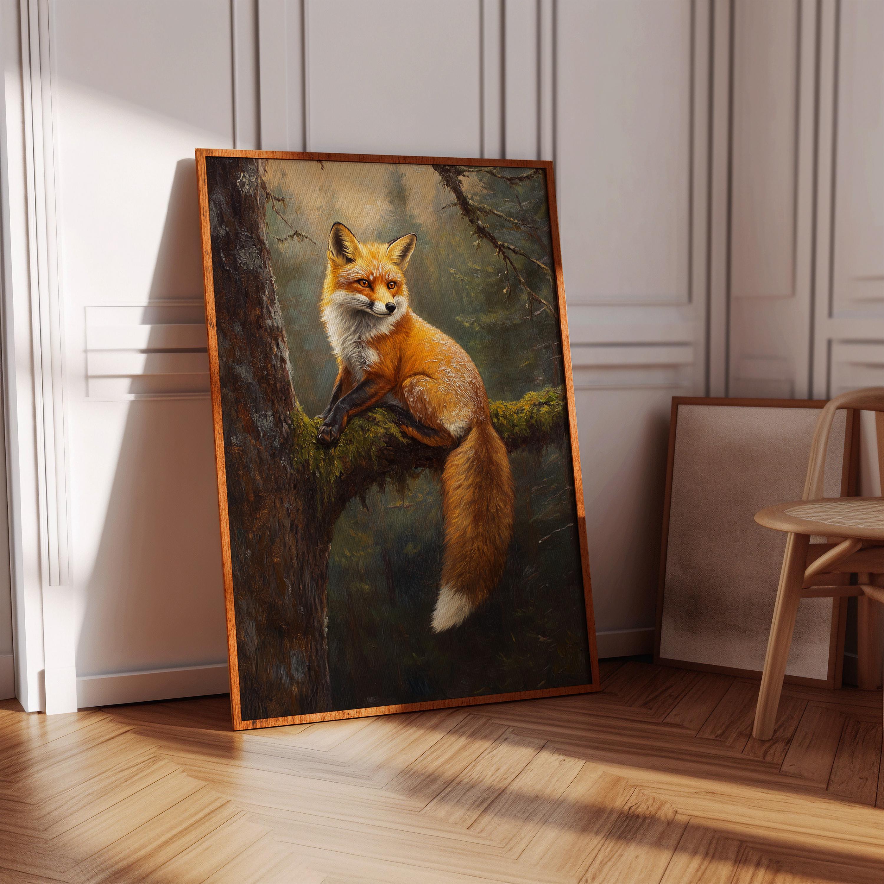 絵画 FOXYDEEP 5 Fox on Tree Branch Canvas Wall Art – Woodland Forest Animal