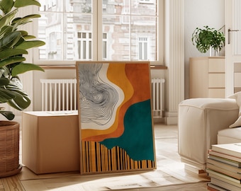 Modern Abstract Topographic Line Art in Earth Tones