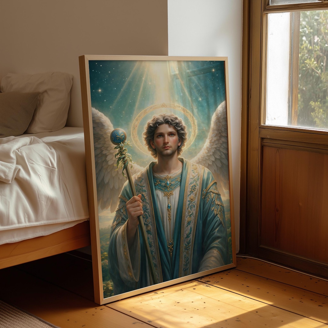 Archangel Raphael | Divine Healer in Celestial Robes With Staff of ...