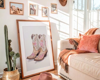 Floral Cowboy Boots Western Rustic Chic Art