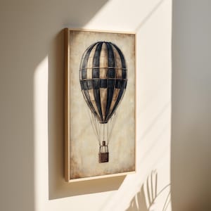 Antique Hot Air Balloon Canvas, Vintage Aviation Wall Art, Rustic Airship Print, Steampunk Travel Decor, Old World Explorer Poster