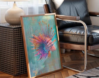 Vibrant Lionfish Underwater Scene | Bold Tropical Marine Canvas Art for Coastal Wall Decor