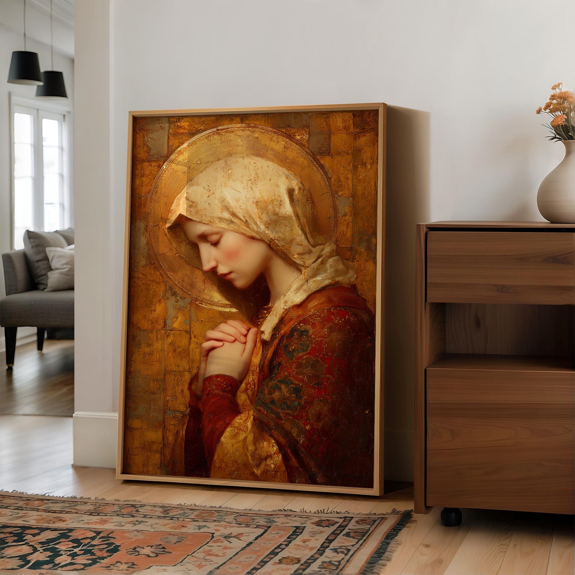 Virgin Mary Prayer Canvas Wall Art | Madonna Religious Painting ...