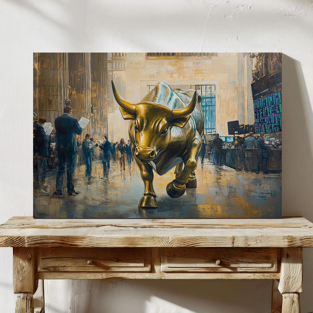 bull & bear digital prints, stock market art, wall... Wall Street Bull Canvas, Stock Market Art, Financial District Print ...