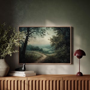 Scenic Winding Path Through Lush Green Hills Canvas | Serene Landscape Wall Art for Rustic, Farmhouse, or Cottage Decor