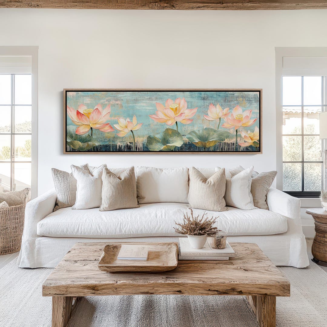 Lotus Flower Wall Art - Vintage Oil Painting Canvas - Tranquil Floral ...