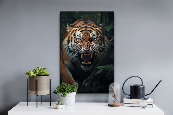 Tiger Canvas Wall Art, Bengal Tiger Art, Tiger Art, Tiger in Jungle Hangable Canvas Wall Art, Tiger Decor, Big Cat Art