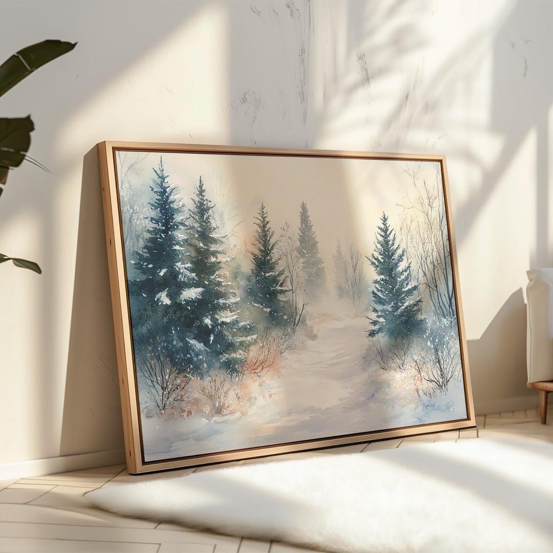 Winter Forest Canvas Wall Art, Snowy Pine Tree Landscape Painting ...