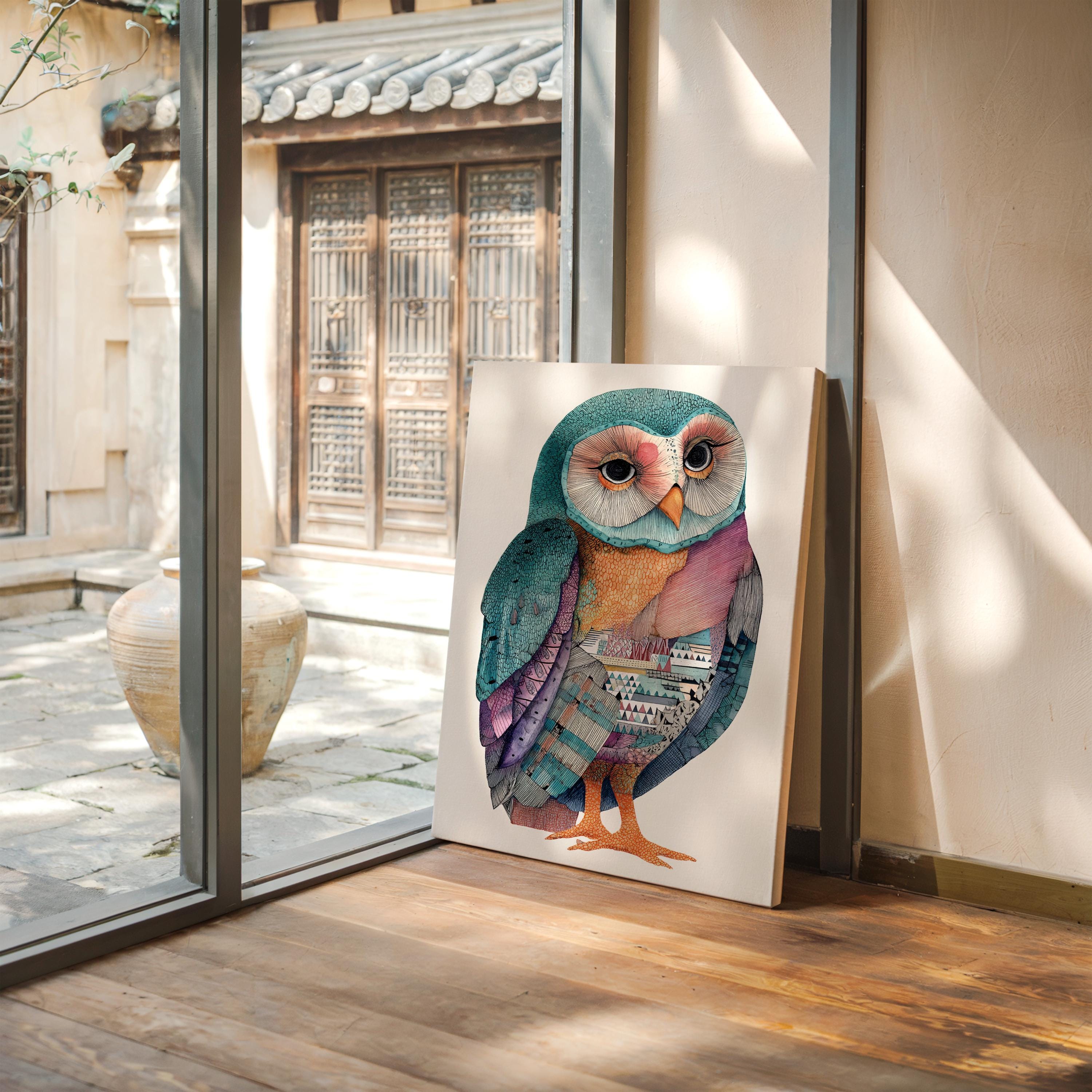 複雑な幾何学模様のカラフルなフクロウのイラスト - Etsy 日本