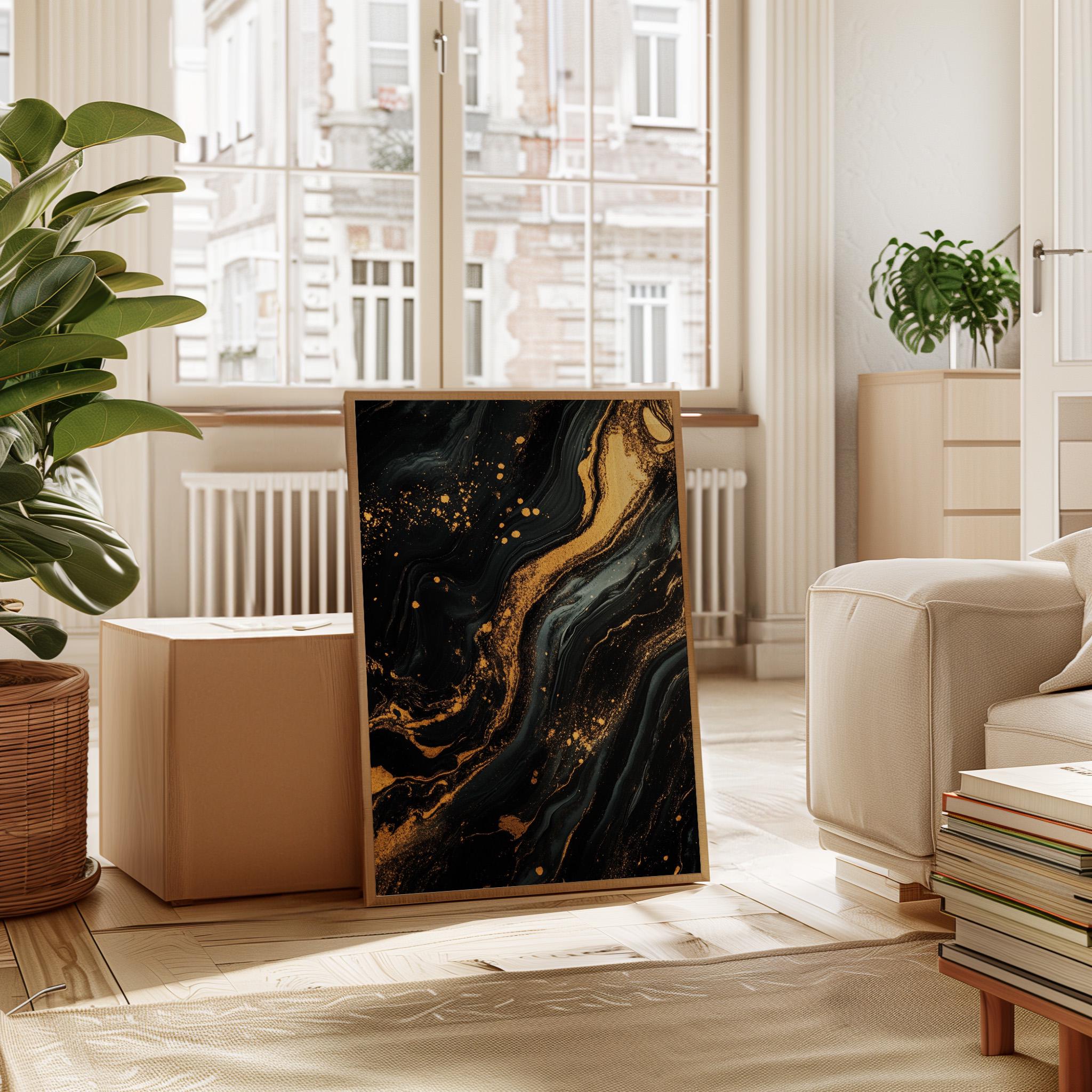 Elegant Black and Gold Abstract Marble Canvas Wall Art – Modern Fluid ...