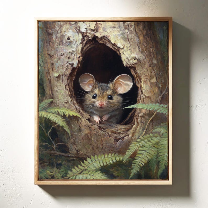 Tree Mouse Aussie Woodland Mouse in Tree Art - Forest Animal Canvas, Cute Nature Wall ...