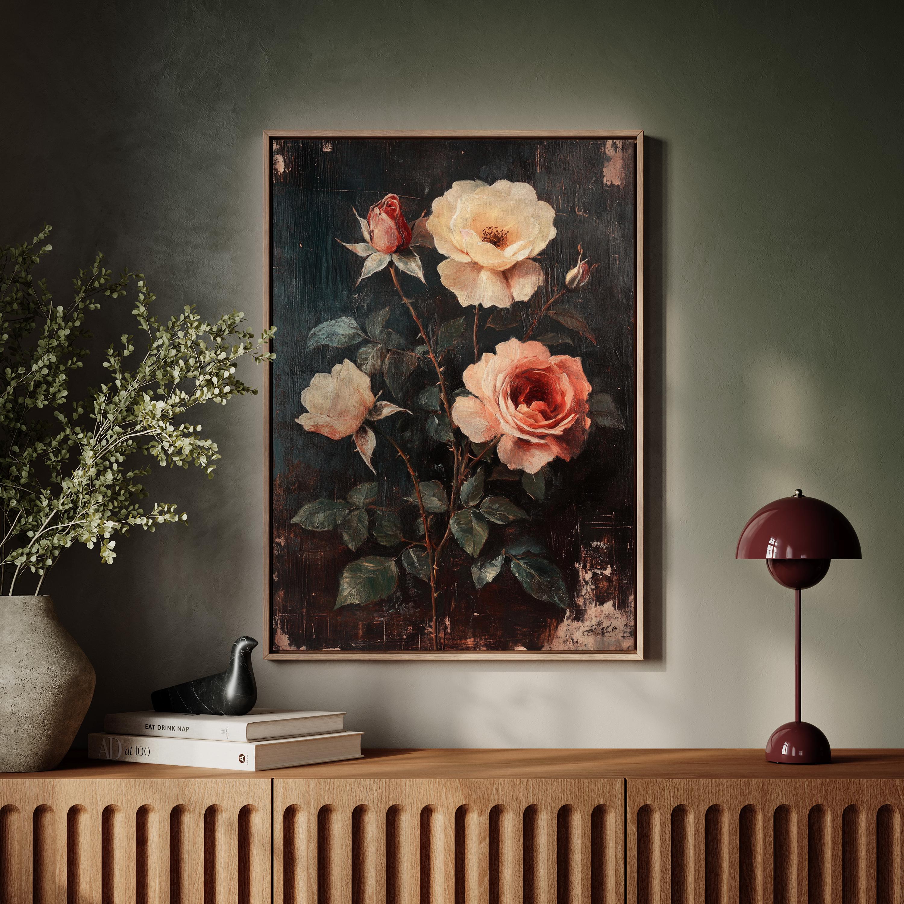 Vintage Rose Canvas Wall Art – Romantic Botanical Painting With 