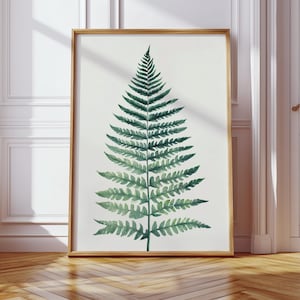 Minimalist Fern Wall Art Print, Watercolor Botanical Green Leaf Poster for Modern Nature Decor, Farmhouse or Scandinavian Style Spaces