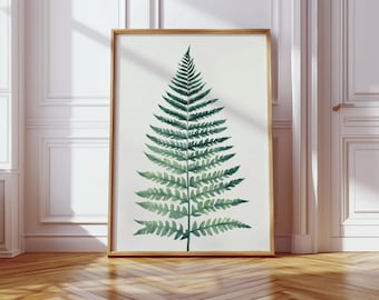 Minimalistischer Farn Wand-Kunstdruck, Aquarell botanisches grünes Blatt Plakat für moderne Natur-Dekor, Bauernhaus oder skandinavischen Stil