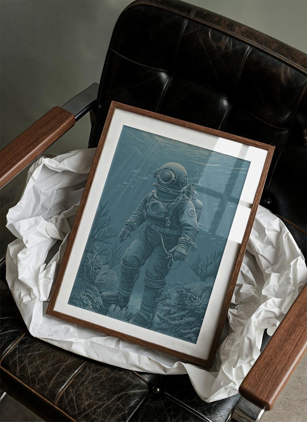 Vintage Deep Sea Diver Canvas Art, Nautical Ocean Wall Decor With Retro ...