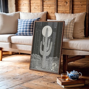 Moonlit Cactus Desert Night Illustration