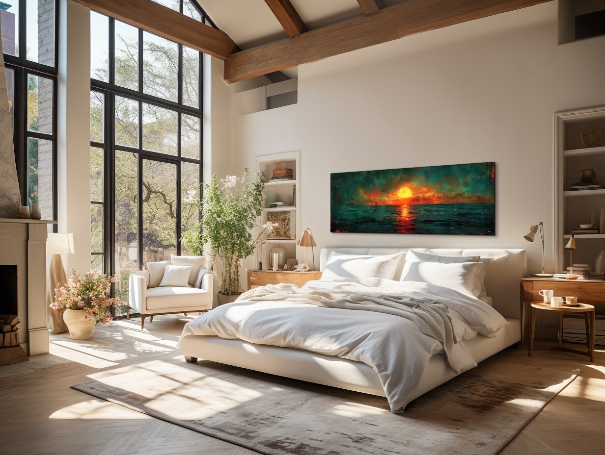 Panoramic Mid Century Modern Sunset Canvas Wall Art Print - Etsy
