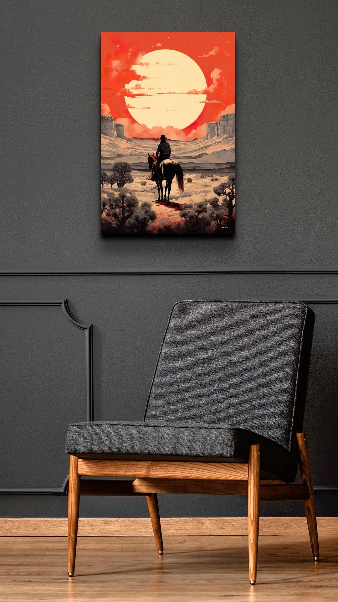 Cowboy Canvas Wall Art, Cowboy Riding Into the Sunset Canvas Wall Art