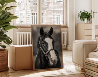 Horse Portrait Black and White Wall Art | Elegant Equine Photography for Rustic and Modern Home Decor