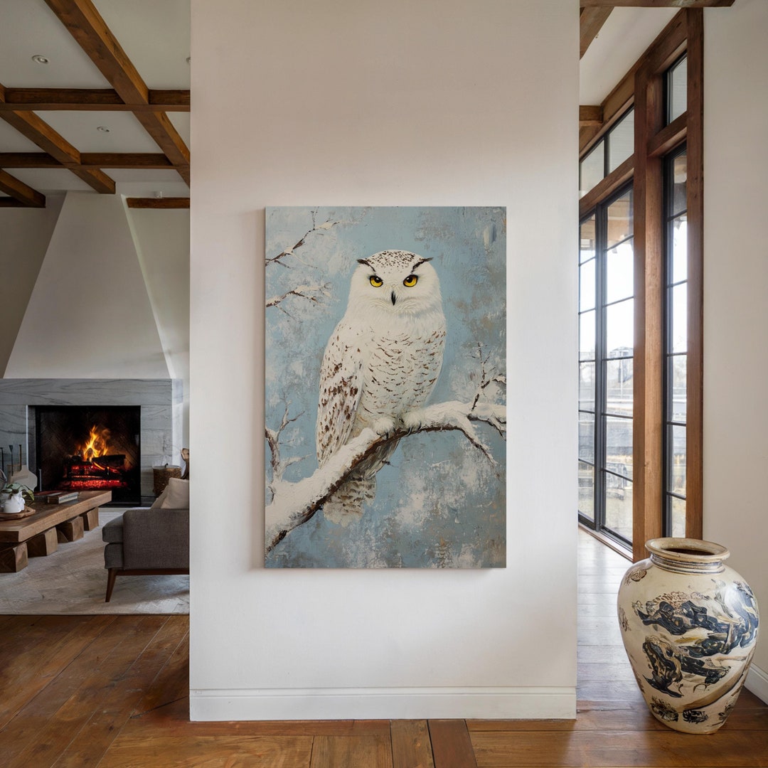 Snowy Owl Canvas Art - Majestic Owl in Winter Scene, Wildlife Nature ...
