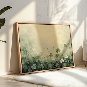 Elegant Meadow of White and Green Shamrocks Canvas Wall Art - Stunning Hangable Clover Decor for Home or Office Spaces