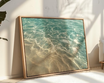 Shimmering Shoreline Canvas Wall Art | Sunlit Ocean Waves & Sandy Beach Photography | Coastal Nautical Decor for Sea-Inspired Homes